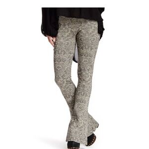 Free People Metallic Jacquard Printed Flare Pants - Black & Tan